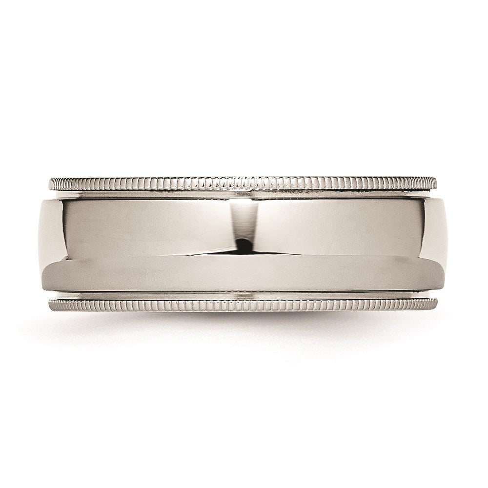 Unisex Fashion Jewelry, Chisel Brand Stainless Steel Grooved and Beaded 8mm Polished Ring Band