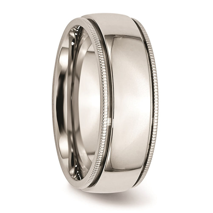 Unisex Fashion Jewelry, Chisel Brand Stainless Steel Grooved and Beaded 8mm Polished Ring Band