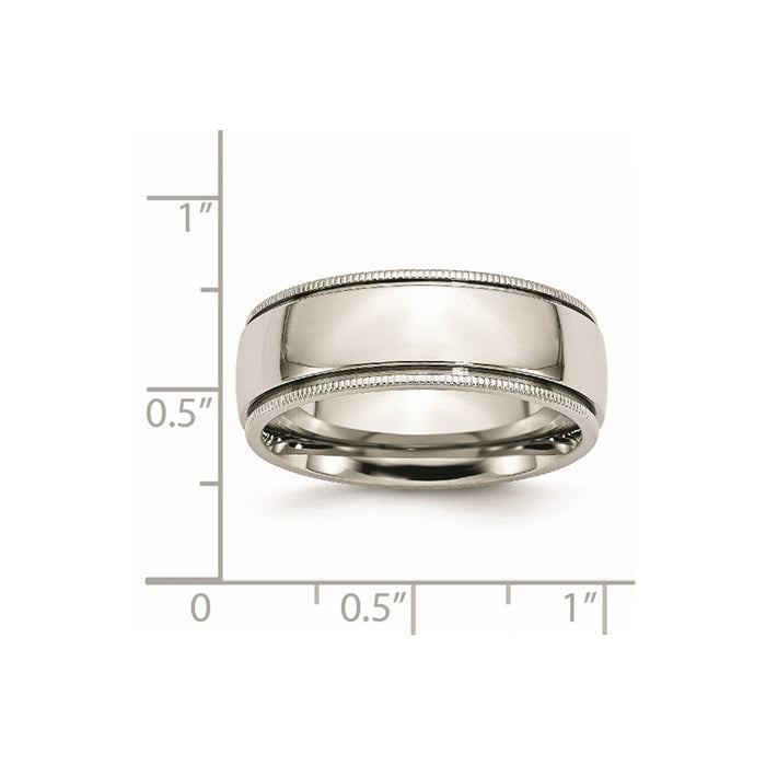Unisex Fashion Jewelry, Chisel Brand Stainless Steel Grooved and Beaded 8mm Polished Ring Band