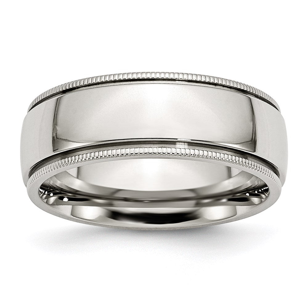 Unisex Fashion Jewelry, Chisel Brand Stainless Steel Grooved and Beaded 8mm Polished Ring Band