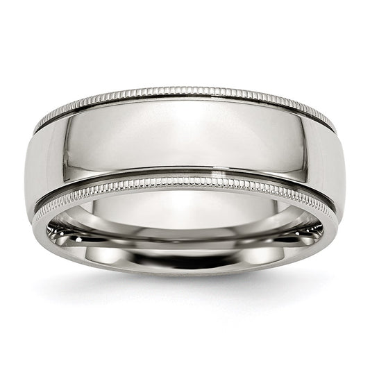 Unisex Fashion Jewelry, Chisel Brand Stainless Steel Grooved and Beaded 8mm Polished Ring Band