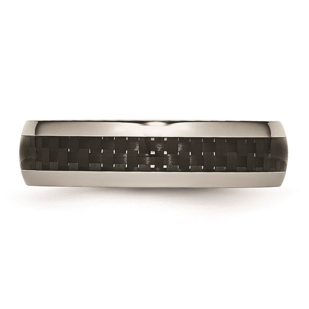 Unisex Fashion Jewelry, Chisel Brand Stainless Steel Polished w/ Black Carbon Fiber Inlay 6mm Ring Band