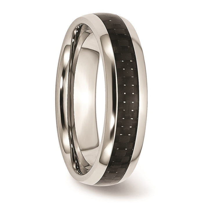 Unisex Fashion Jewelry, Chisel Brand Stainless Steel Polished w/ Black Carbon Fiber Inlay 6mm Ring Band