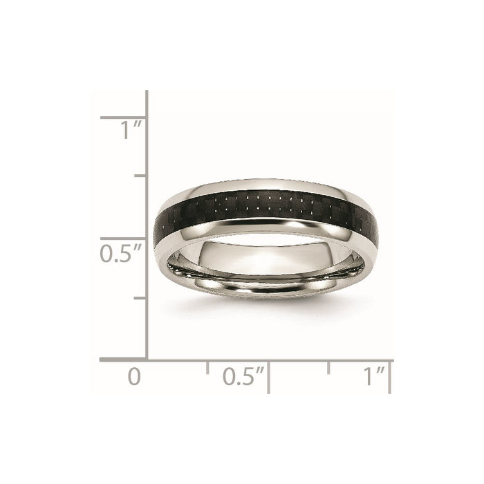 Unisex Fashion Jewelry, Chisel Brand Stainless Steel Polished w/ Black Carbon Fiber Inlay 6mm Ring Band