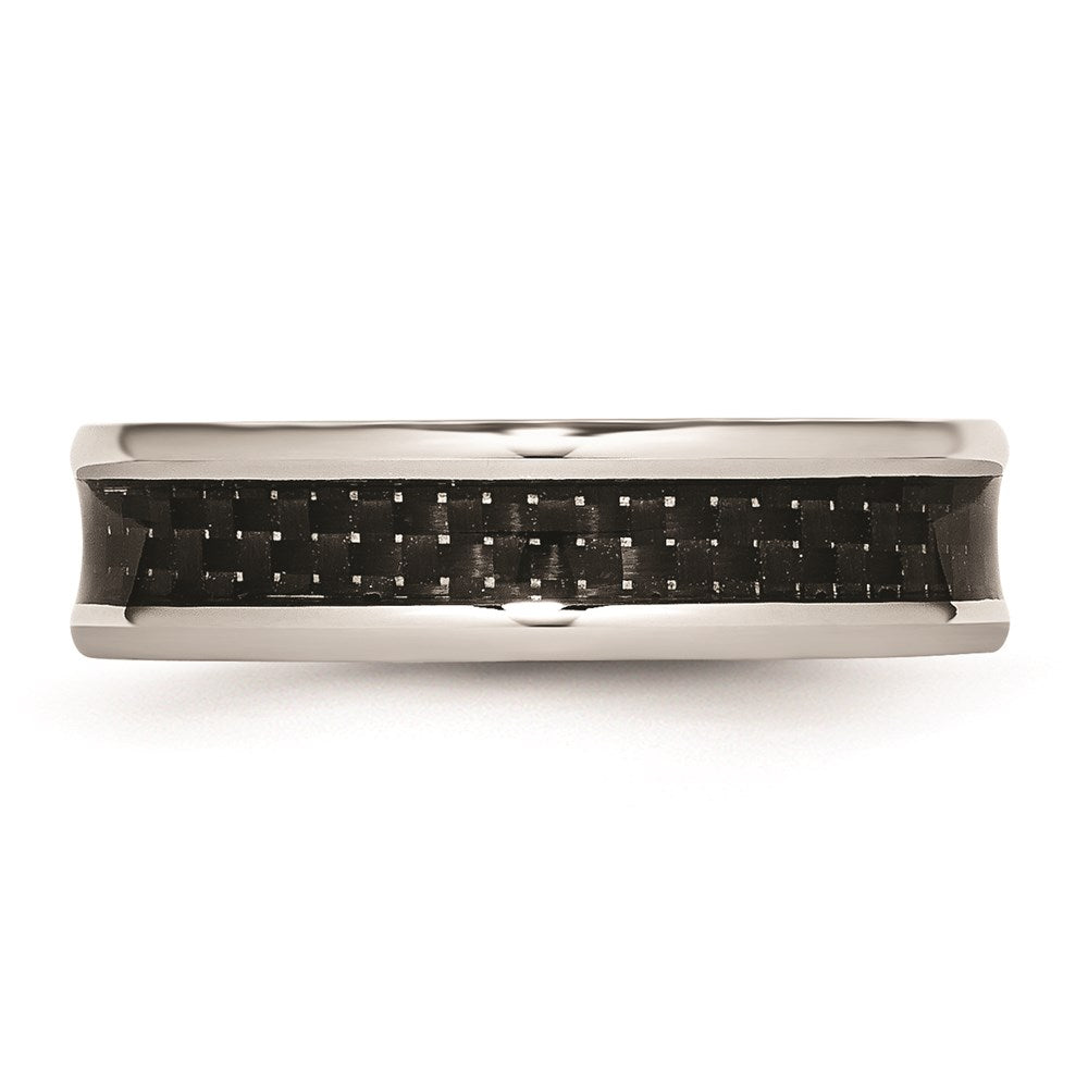 Unisex Fashion Jewelry, Chisel Brand Stainless Steel Polished Black Carbon Fiber Inlay 6mm Ring Band