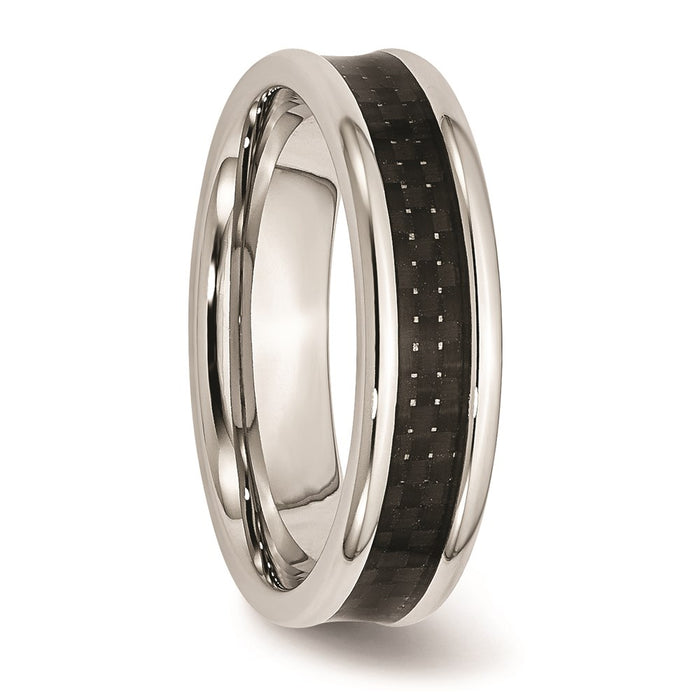 Unisex Fashion Jewelry, Chisel Brand Stainless Steel Polished Black Carbon Fiber Inlay 6mm Ring Band