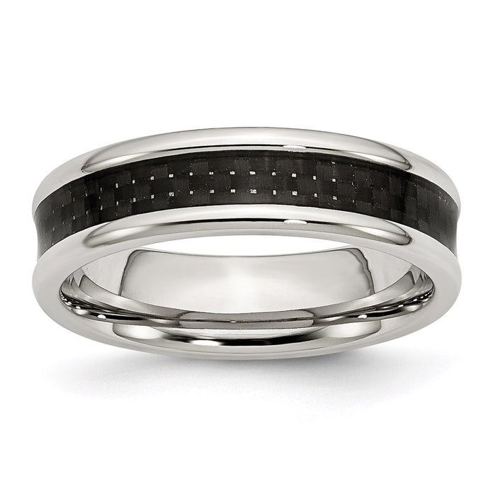 Unisex Fashion Jewelry, Chisel Brand Stainless Steel Polished Black Carbon Fiber Inlay 6mm Ring Band