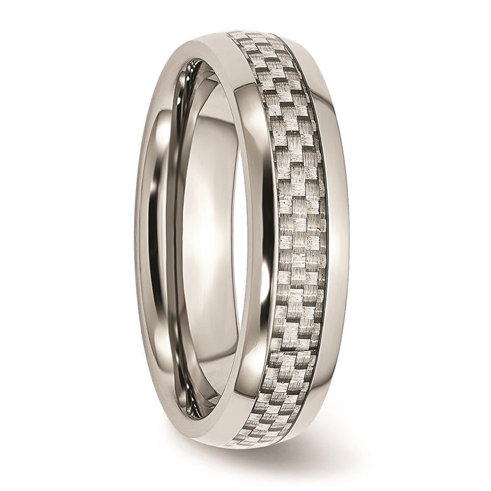 Unisex Fashion Jewelry, Chisel Brand Stainless Steel Polished w/ Grey Carbon Fiber Inlay 6mm Ring Band