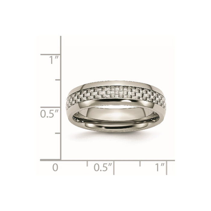 Unisex Fashion Jewelry, Chisel Brand Stainless Steel Polished w/ Grey Carbon Fiber Inlay 6mm Ring Band