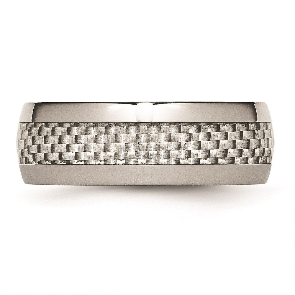 Unisex Fashion Jewelry, Chisel Brand Stainless Steel Polished w/ Grey Carbon Fiber Inlay 8mm Ring Band