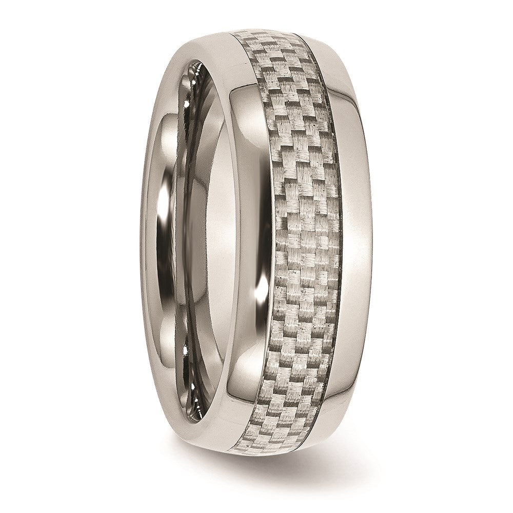 Unisex Fashion Jewelry, Chisel Brand Stainless Steel Polished w/ Grey Carbon Fiber Inlay 8mm Ring Band