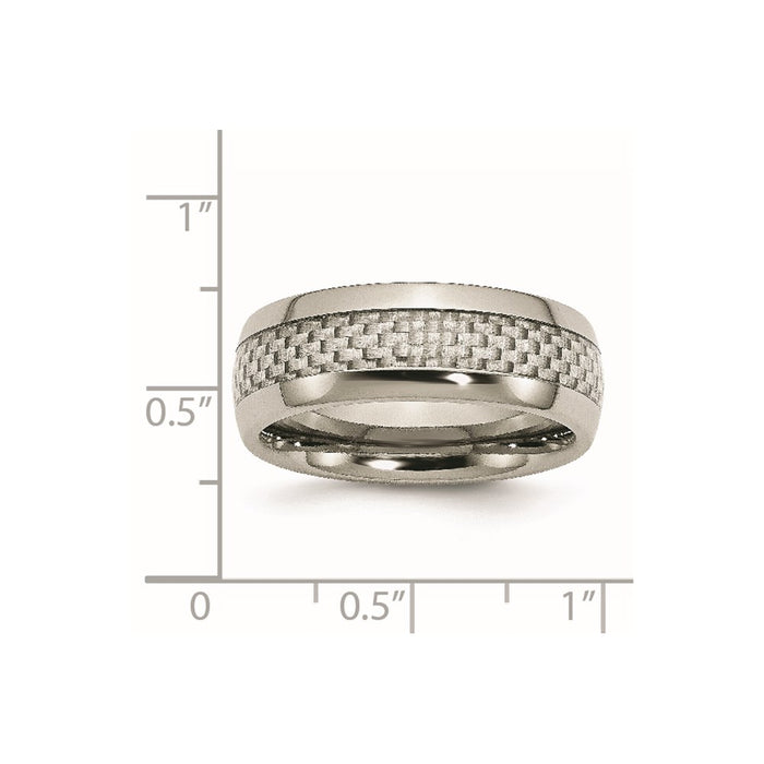 Unisex Fashion Jewelry, Chisel Brand Stainless Steel Polished w/ Grey Carbon Fiber Inlay 8mm Ring Band