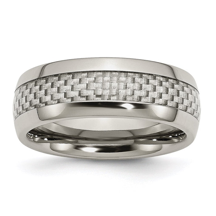 Unisex Fashion Jewelry, Chisel Brand Stainless Steel Polished w/ Grey Carbon Fiber Inlay 8mm Ring Band