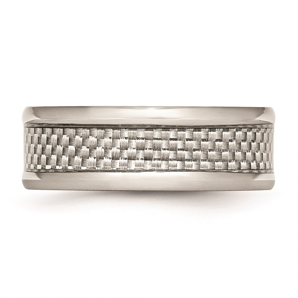 Unisex Fashion Jewelry, Chisel Brand Stainless Steel Polished w/ Grey Carbon Fiber Inlay 8mm Ring Band