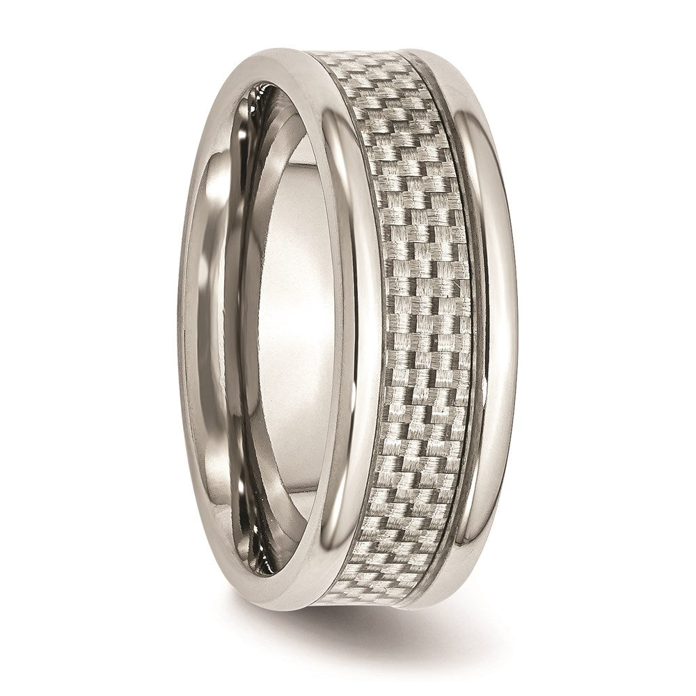 Unisex Fashion Jewelry, Chisel Brand Stainless Steel Polished w/ Grey Carbon Fiber Inlay 8mm Ring Band