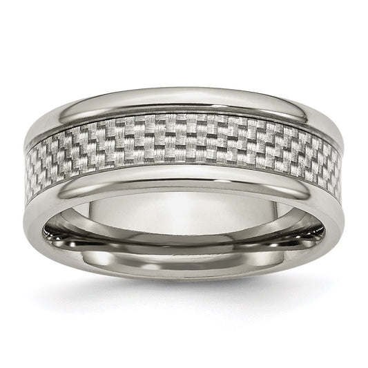 Unisex Fashion Jewelry, Chisel Brand Stainless Steel Polished w/ Grey Carbon Fiber Inlay 8mm Ring Band