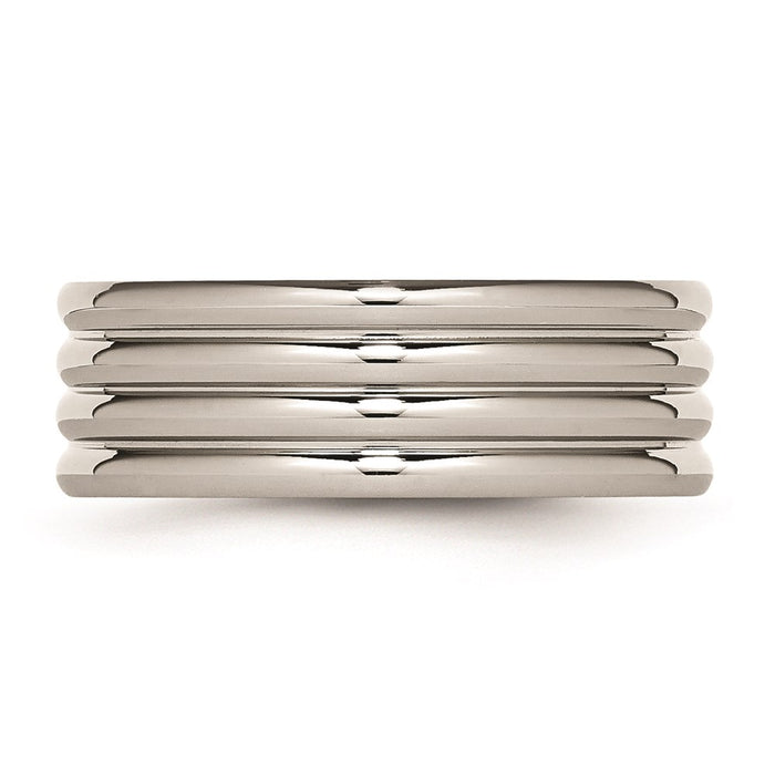 Unisex Fashion Jewelry, Chisel Brand Stainless Steel Grooved 8mm Polished Ring Band