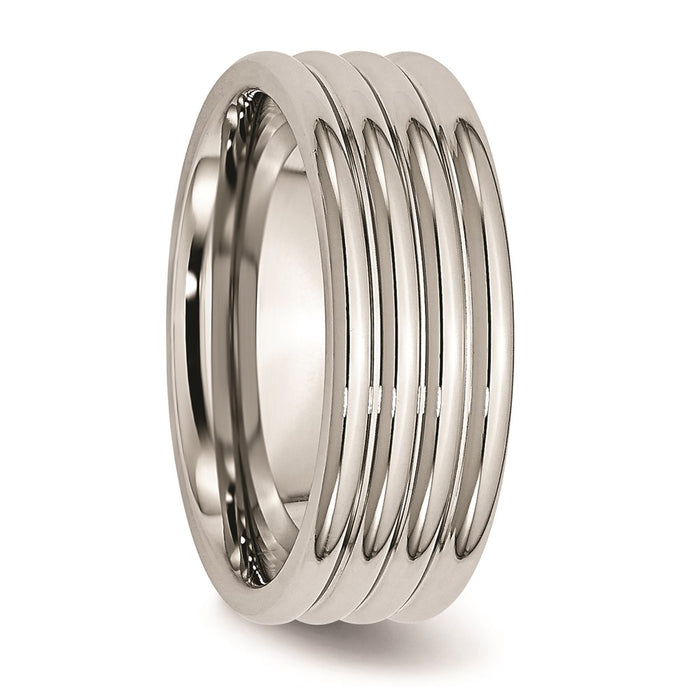 Unisex Fashion Jewelry, Chisel Brand Stainless Steel Grooved 8mm Polished Ring Band