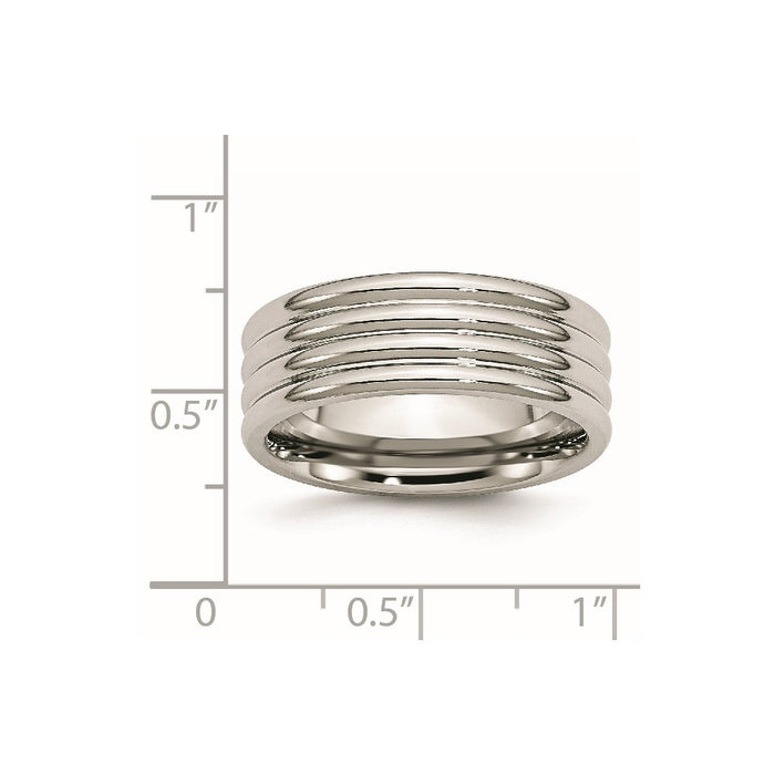 Unisex Fashion Jewelry, Chisel Brand Stainless Steel Grooved 8mm Polished Ring Band