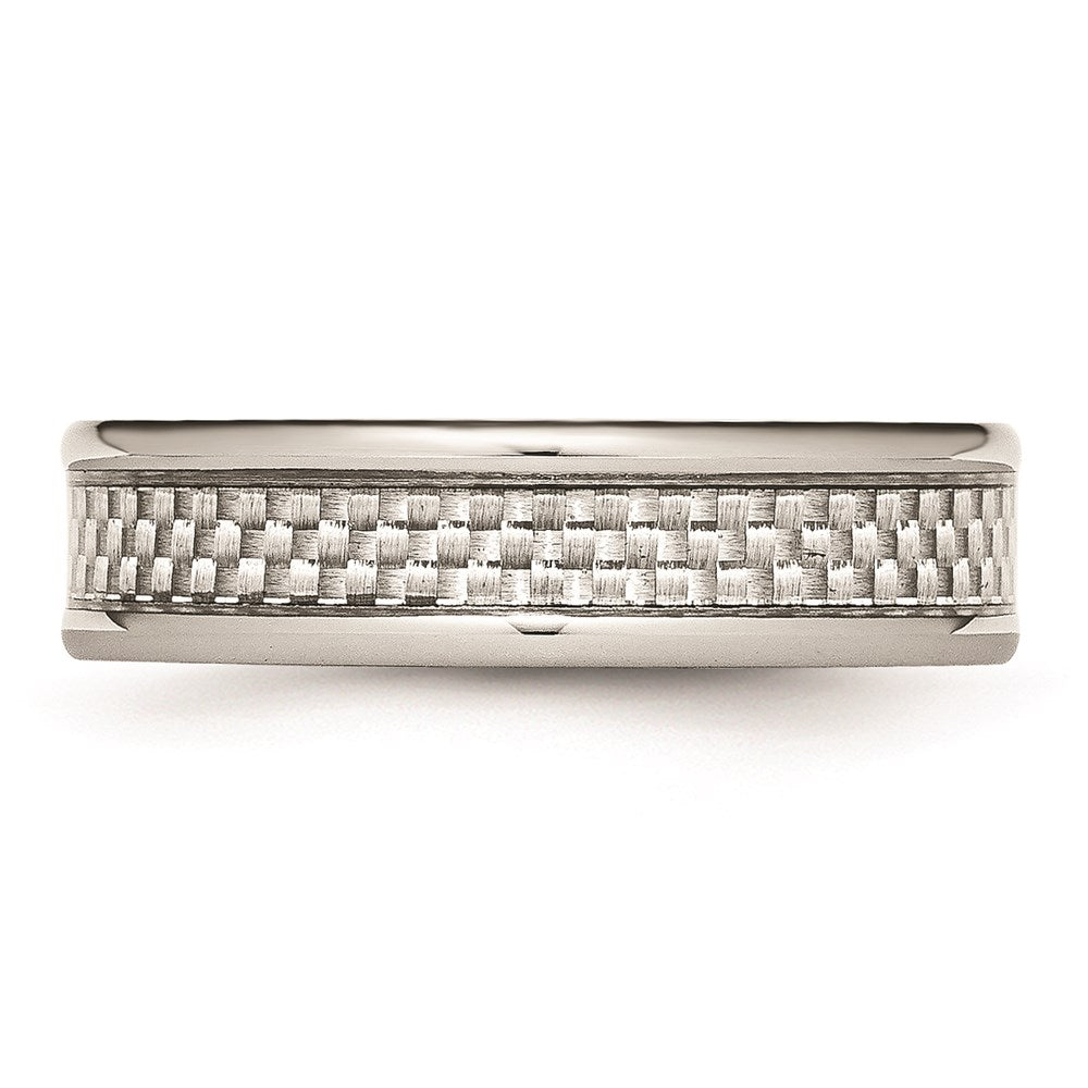 Unisex Fashion Jewelry, Chisel Brand Stainless Steel Polished w/ Grey Carbon Fiber Inlay 6mm Ring Band