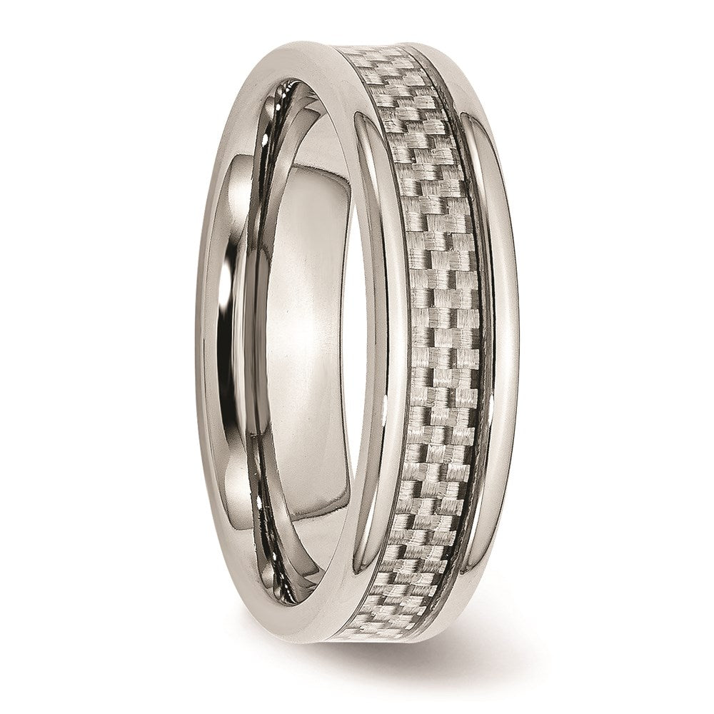 Unisex Fashion Jewelry, Chisel Brand Stainless Steel Polished w/ Grey Carbon Fiber Inlay 6mm Ring Band