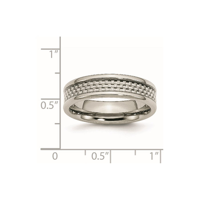Unisex Fashion Jewelry, Chisel Brand Stainless Steel Polished w/ Grey Carbon Fiber Inlay 6mm Ring Band