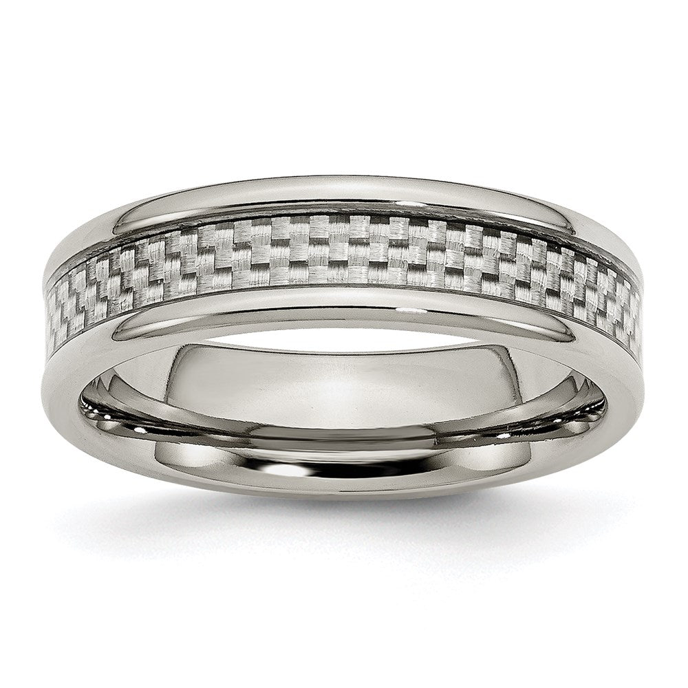 Unisex Fashion Jewelry, Chisel Brand Stainless Steel Polished w/ Grey Carbon Fiber Inlay 6mm Ring Band