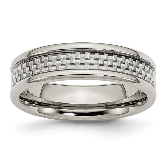 Unisex Fashion Jewelry, Chisel Brand Stainless Steel Polished w/ Grey Carbon Fiber Inlay 6mm Ring Band