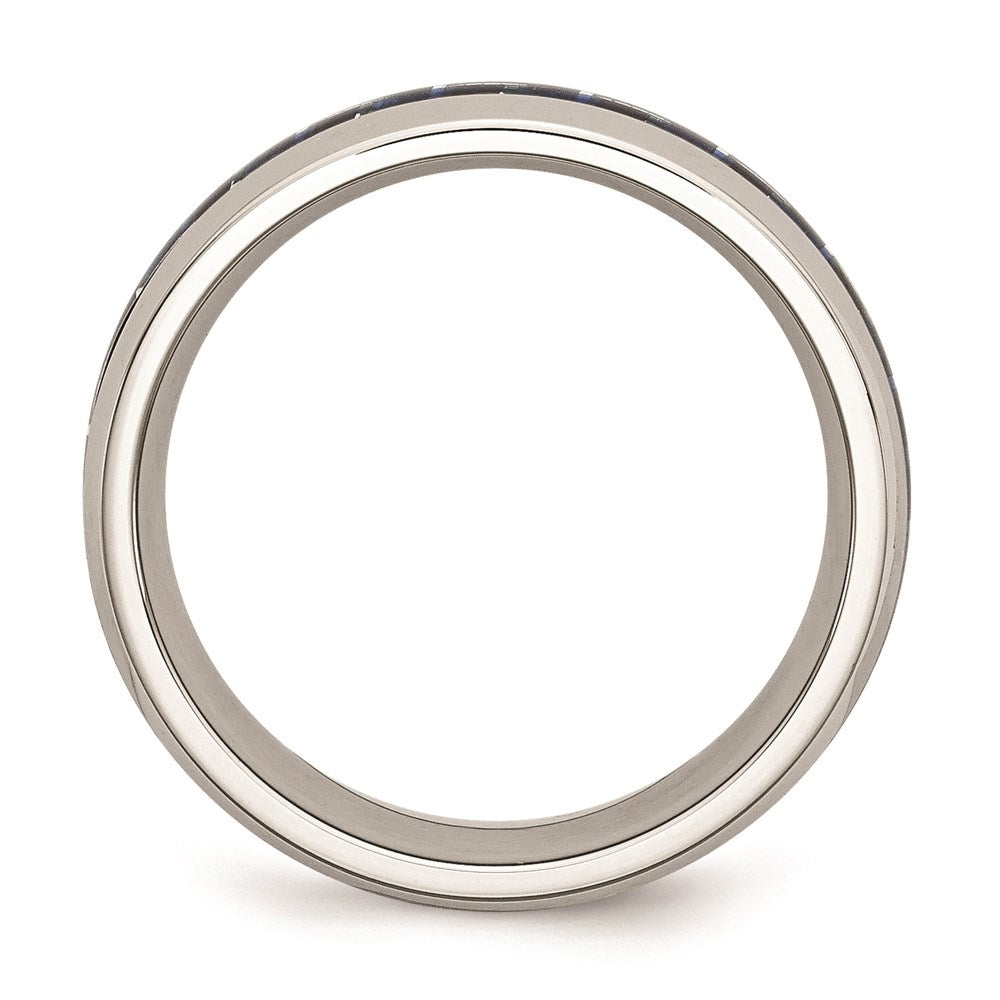 Unisex Fashion Jewelry, Chisel Brand Stainless Steel Blue Carbon Fiber Inlay Polished Ring Band