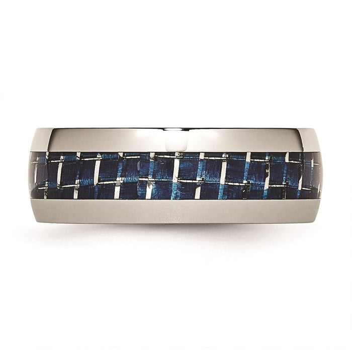 Unisex Fashion Jewelry, Chisel Brand Stainless Steel Blue Carbon Fiber Inlay Polished Ring Band