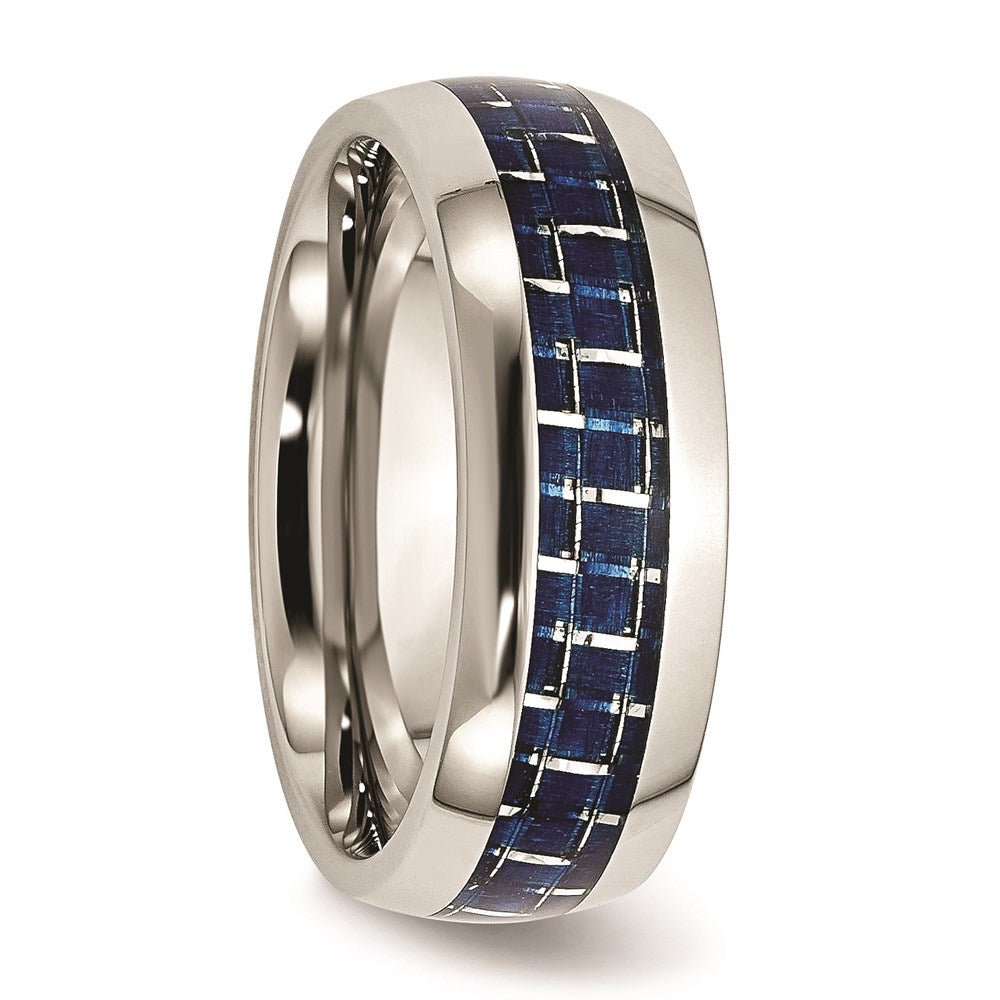 Unisex Fashion Jewelry, Chisel Brand Stainless Steel Blue Carbon Fiber Inlay Polished Ring Band