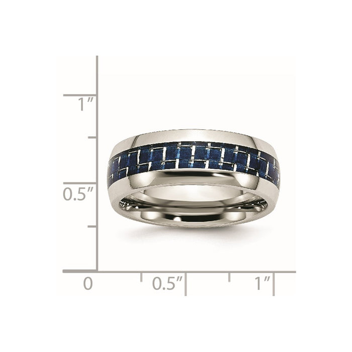 Unisex Fashion Jewelry, Chisel Brand Stainless Steel Blue Carbon Fiber Inlay Polished Ring Band