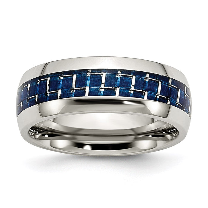 Unisex Fashion Jewelry, Chisel Brand Stainless Steel Blue Carbon Fiber Inlay Polished Ring Band