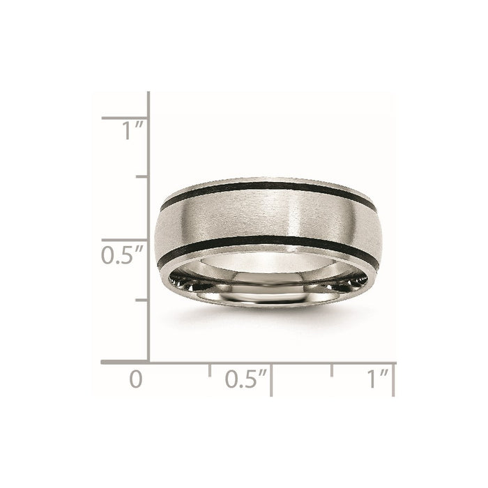 Unisex Fashion Jewelry, Chisel Brand Stainless Steel Black Rubber 8mm Brushed Ring Band