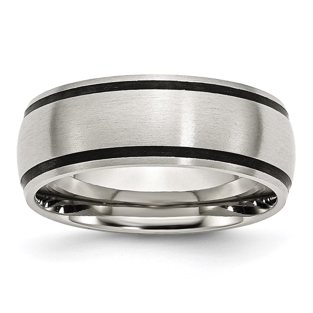 Unisex Fashion Jewelry, Chisel Brand Stainless Steel Black Rubber 8mm Brushed Ring Band