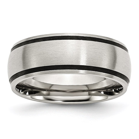 Unisex Fashion Jewelry, Chisel Brand Stainless Steel Black Rubber 8mm Brushed Ring Band