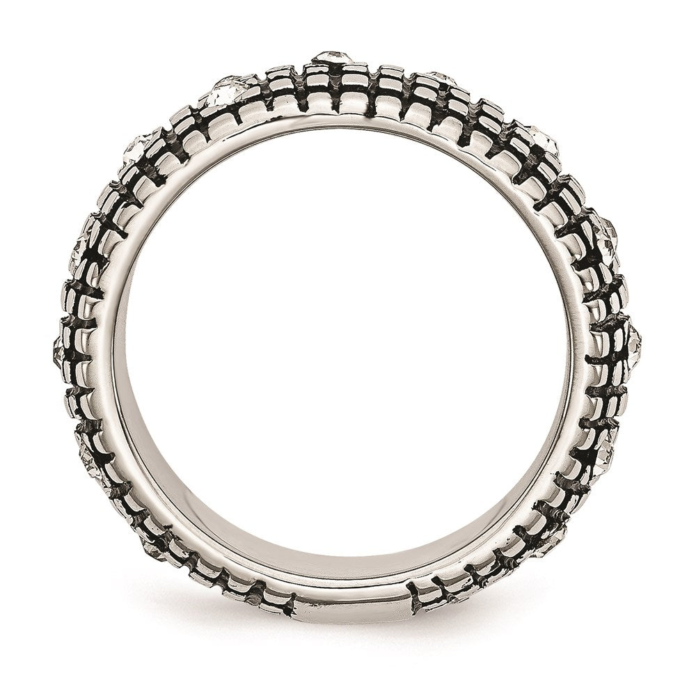 Women's Fashion Jewelry, Chisel Brand Stainless Steel Crystal Antiqued Ring