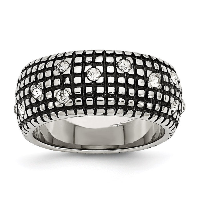 Women's Fashion Jewelry, Chisel Brand Stainless Steel Crystal Antiqued Ring