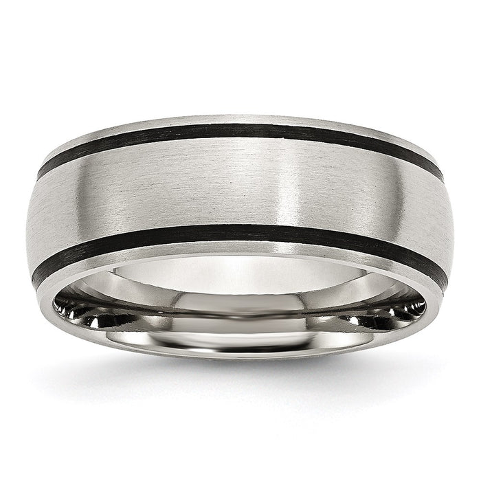 Unisex Fashion Jewelry, Chisel Brand Stainless Steel Black Rubber 8mm Brushed Ring Band