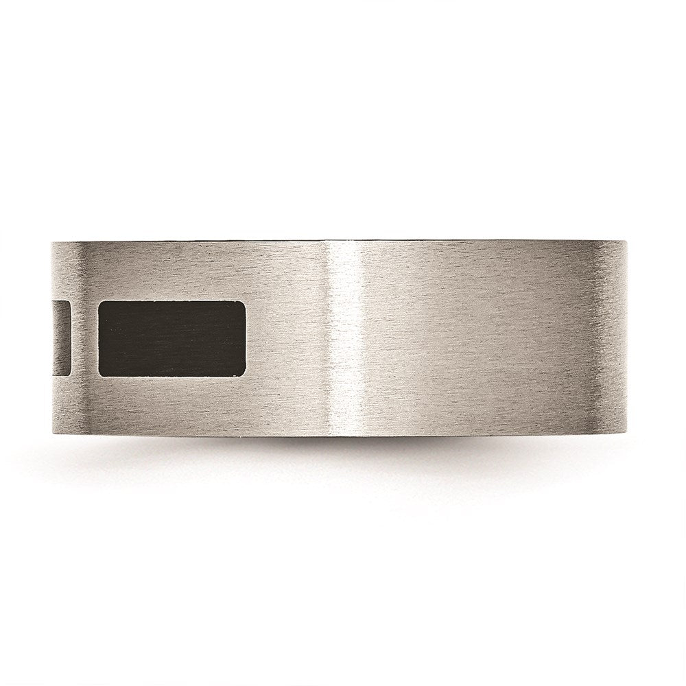 Unisex Fashion Jewelry, Chisel Brand Stainless Steel Black Rubber Flat 8mm Brushed Ring Band