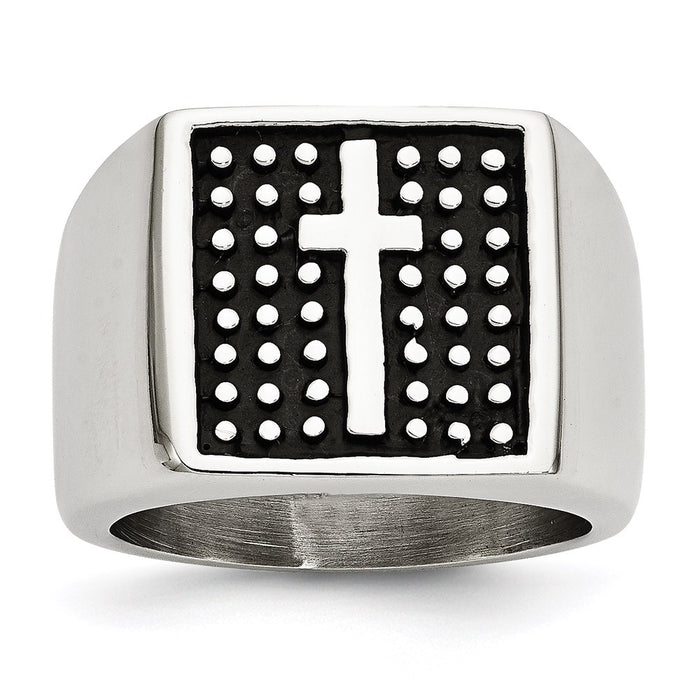 Men's Fashion Jewelry, Chisel Brand Stainless Steel Antiqued Cross Polished Ring
