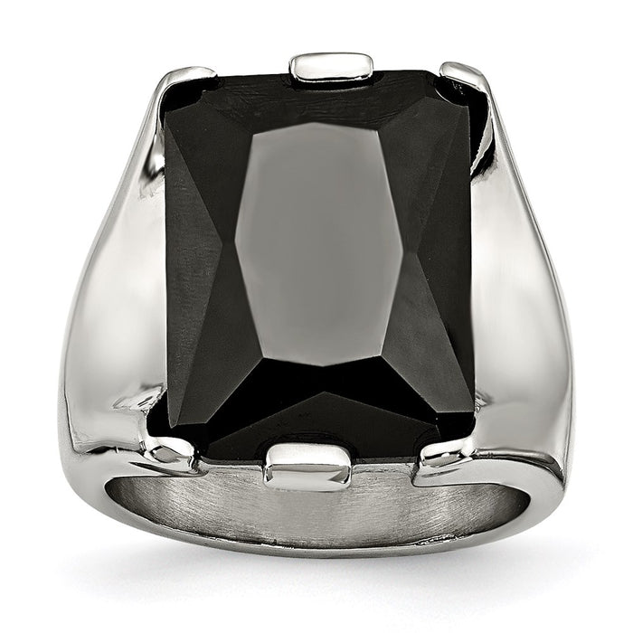 Women's Fashion Jewelry, Chisel Brand Stainless Steel Black CZ Polished Ring