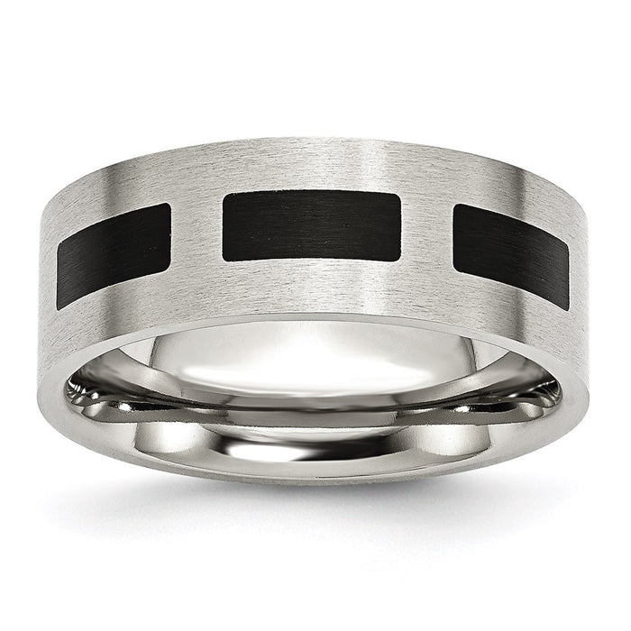 Unisex Fashion Jewelry, Chisel Brand Stainless Steel Black Rubber Flat 8mm Brushed Ring Band