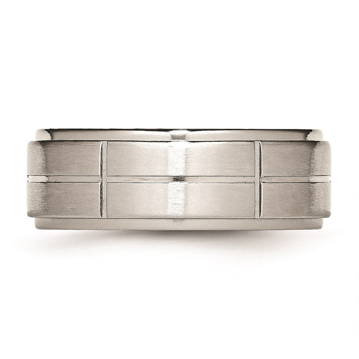 Unisex Fashion Jewelry, Chisel Brand Stainless Steel Grooved 8mm Brushed/Polished Ridged Edge Ring Band