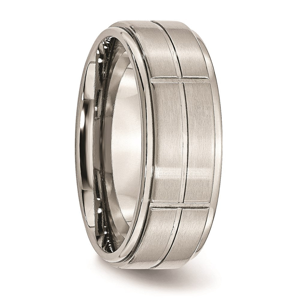 Unisex Fashion Jewelry, Chisel Brand Stainless Steel Grooved 8mm Brushed/Polished Ridged Edge Ring Band