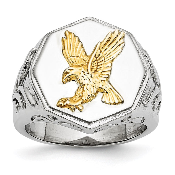 Men's Fashion Jewelry, Chisel Brand Stainless Steel Yellow IP-plated Eagle Polished Ring