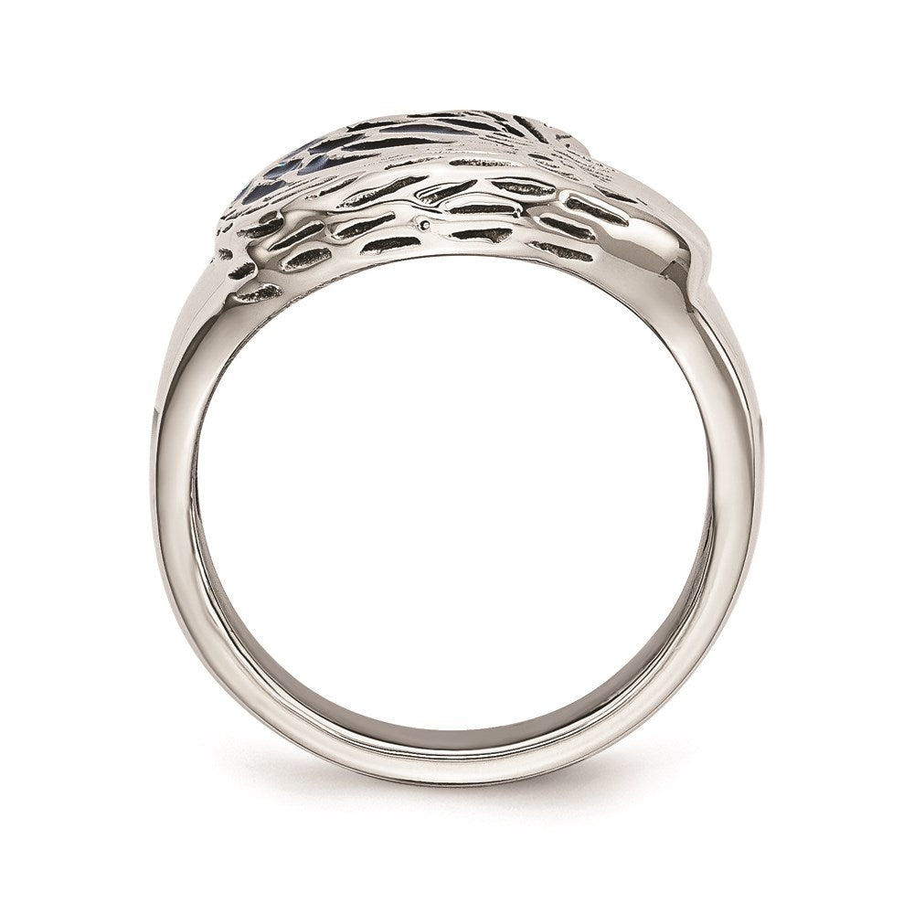 Men's Fashion Jewelry, Chisel Brand Stainless Steel Polished Blue Enamel Eagle Ring