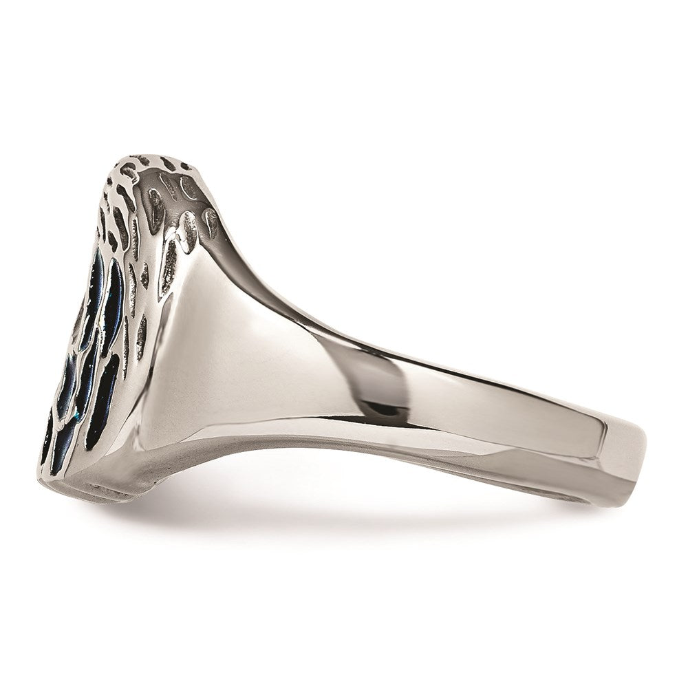 Men's Fashion Jewelry, Chisel Brand Stainless Steel Polished Blue Enamel Eagle Ring