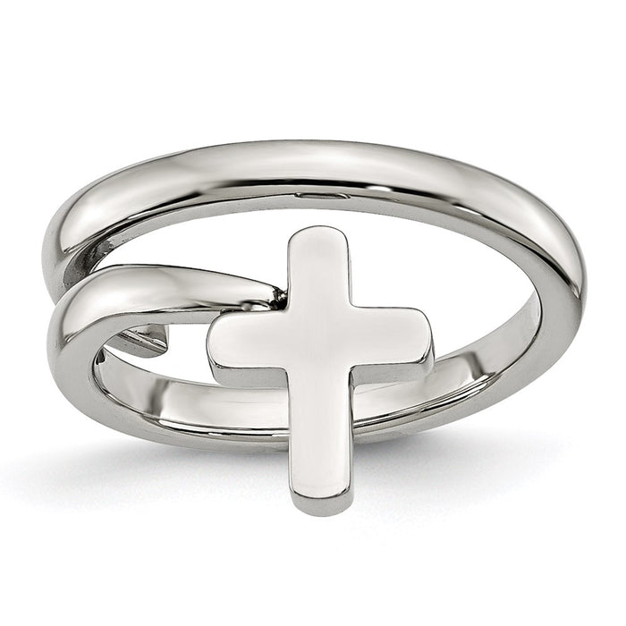 Women's Fashion Jewelry, Chisel Brand Stainless Steel Twisted Cross Polished Ring