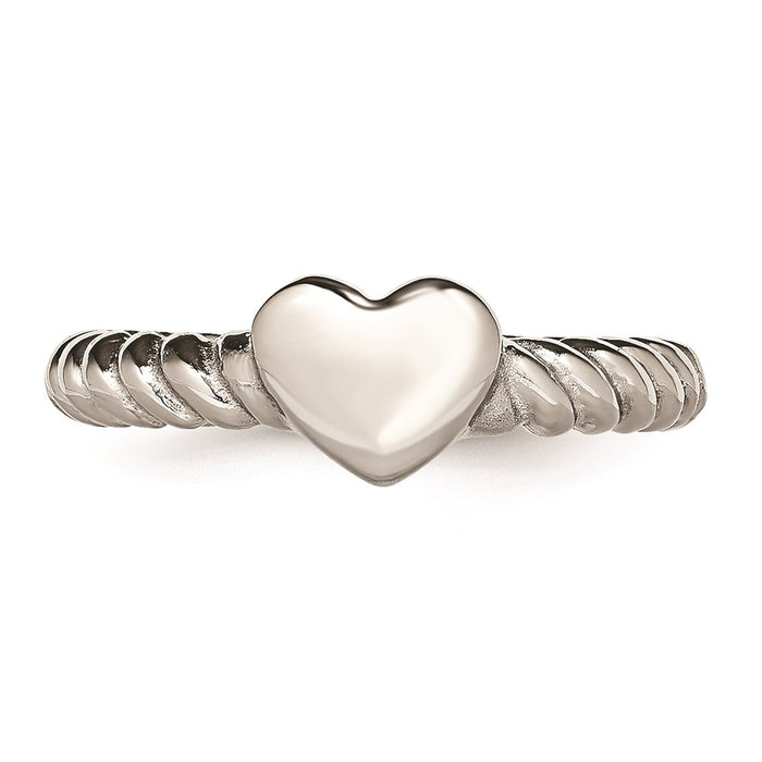 Women's Fashion Jewelry, Chisel Brand Stainless Steel Polished Twisted Heart Ring